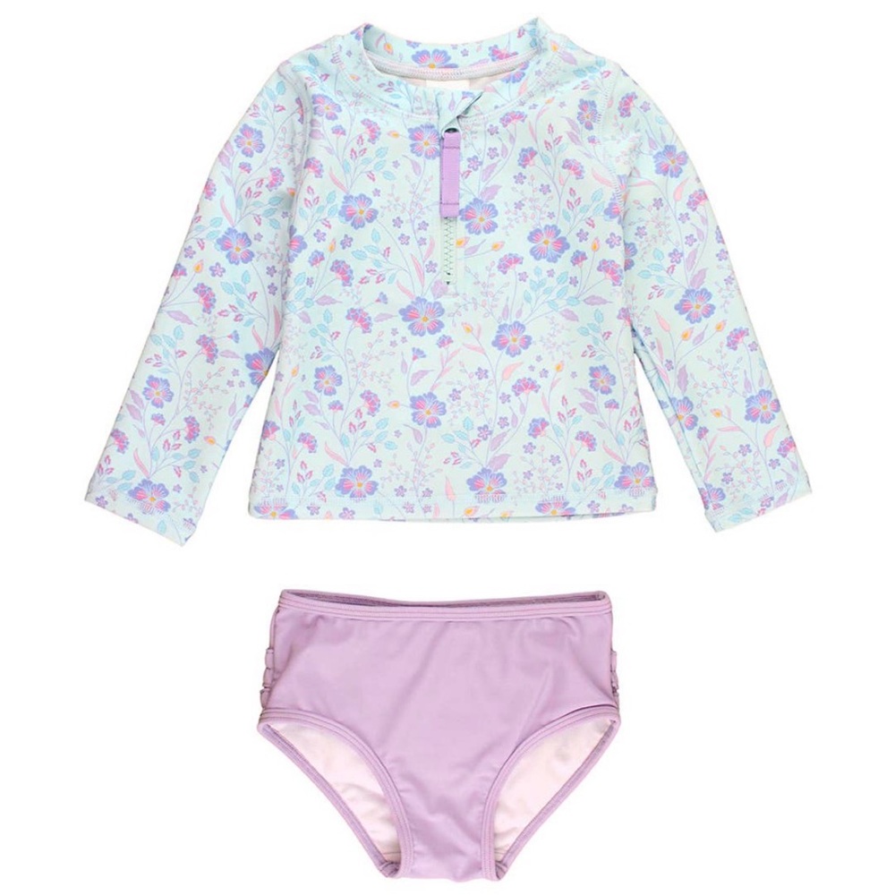 Ruffle Butts Long Sleeve Zipper Rash Guard 2-Piece Swimsuit, size 5, NWT